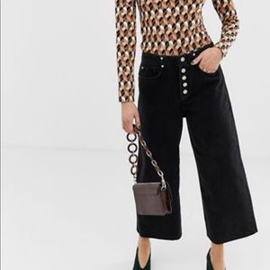 River Island wide leg culottes with button front in distressed black denim